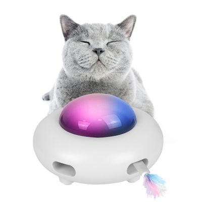 จานเสียงสัตว์เลี้ยงแบบอัตโนมัติแบบโต้ตอบได้ของเล่นแมวแบบขนนกชาร์จ USB ได้ของเล่นเพื่อความบันเทิง
