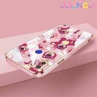 Jjlingji เคสสำหรับ Xiaomi Redmi โน๊ต7 Note 7 Pro Note 7S เคสลายหมีสตรอเบอร์รี่ดีไซน์ใหม่ด้านข้างเคสซิลิโคนนิ่มป้องกันกล่องกันกระแทกกล้องฝาปิดเลนส์เต็มรูปแบบ