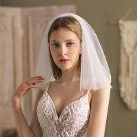 Wedding Veil with Comb Elegant Hair Accessories for Brides 15" 2 Layers White Short Sheer Tulle Simple Cut Edge Hair Accessories