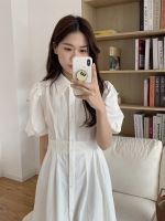 พร้อมส่ง ???roli minimal dress C3022 เดรสยาวแขนพอง เดรสยาวแขนพองมินิมอล มี 2 สี ขาว ฟ้า