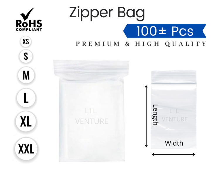 📢100Pcs Small Medium Large Zipper Bag LDPE Ziplock Bag Flat Clear