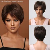 Brown Synthetic Wigs Short Straight Fluffy Pixie Cut Wigs for Black Women Daily Cosplay Natural Hair Wig Heat Resistant Fiber [ Hot sell ] men Shose Center