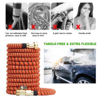 25Ft-100Ft Hose Plastic Hoses Expandable Magic Flexible Water Hose Pipe With Spray Machines For Watering Garden Black+Orange