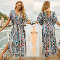 Bohemian Printed Kaftan Women Beachwear Tunic Beach Cover up Saida de Praia Swimsuit Bikini Cover-ups Pareo Sarong #Q944