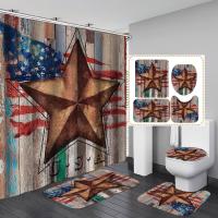 Vintage Brown Western Texas Star Shower Curtain Set Primitive Berry Star Beige Plaid Rustic Wooden Board Country Bathroom Set