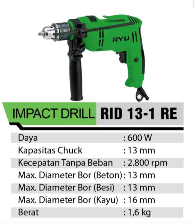 Tekiro Ryu Impact Drill Mesin Bor Kayu Besi Tembok Tangan Listrik Mm