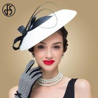 Fascinators Pillbox หมวกงานแต่งงานผู้หญิงฟาง Fedora วินเทจสุภาพสตรีคริสตจักรชุด Sinamay ฐานดาร์บี้หมวกสีดำสีขาว