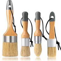 4Piece Chalk and Wax Paint Brush Furniture Small Round Oval Brush with Natural Bristles for Painting or Waxing