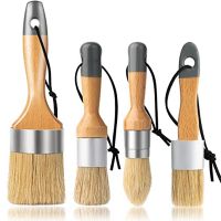 4 PCS Small Round Oval Brush Chalk Paint Brush with Natural Bristles for Painting or Waxing