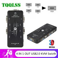 Tqlss กล่องสวิตช์ KVM USB2.0 4พอร์ตสำหรับเมาส์คีย์บอร์ดเครื่องพิมพ์แชร์ตัวสลับ200Mhz 1920X1440 VGA สวิตช์กล่องอะแดปเตอร์