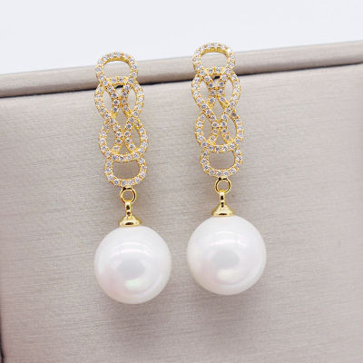 White Teardrop Sea Shell Pearl White Golden Plated Cz pave Earrings