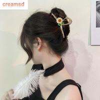 CREAMSD ปิ่นปักผมรูปดอกไม้เครื่องประดับผมเพชรสำหรับผู้หญิงผู้หญิงที่หนีบผมปากปลาฉลามกิ๊บติดผมเด็กโลหะหมวกบาเร็ตดอกไม้สไตล์เกาหลี