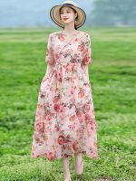 【HOT】☌∏ New Arrival 2023 V-neck Floral Print Loose Female Cotton Dresses D516