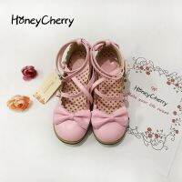 Honeycherry รองเท้าโลลิตาใหม่รองเท้าเจ้าหญิงนักเรียนรองเท้าน่ารักรองเท้าส้นแบนสตรีรอบต่ำด้วยโบว์สายคาด