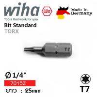 WIHA ดอกไขควง ปากTORX ปากดาว T7x25มม แกน  1/4" รุ่น 7015z No.01713 made in Germany