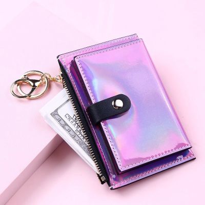 2023 New Laser Women Wallets Fashion Keychain Zipper Coin Purse Mini Small Money Bag Credit Card Holder