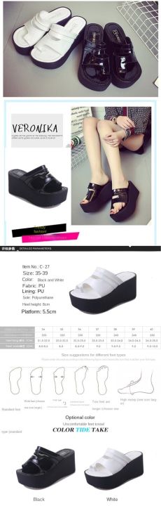new-summer-high-heeled-set-toe-wedge-heeled-sandals-and-slippers-korean-womens-pu-bright-leather-sandals-and-slippers-thick-soled-muffin-heeled-sandals