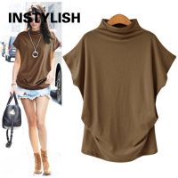 ◆✔  Instylish Women Casual Turtleneck Short Batwing Sleeve T Shirts Elegant Solid Loose Blouse Vintage Tops Shirts Oversize S-6XL