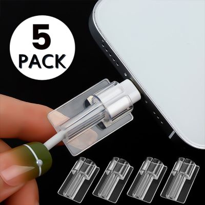 5Pcs Silicone USB Cable Clear Protector Charger Cable Tools Wire Organizer Tube Saver Cover for IPhone Charger Cable USB Cord