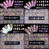 2500pcs Luxury Shiny Diamond Nail Art Rhinestones Crystal Decorations Set AB Glass 1pcs Pick Up Pen In Grids Box 21 Shape