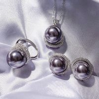 【lz】☈❧●  925 Sterling Silver Gray Pearl Jewelry Set para mulheres colar de pingente de luxo brincos presente de aniversário para menina frete grátis