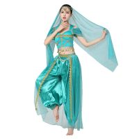 Exotic Indian Dance Belly Dance เครื่องแต่งกายสำหรับผู้หญิง4ชิ้น Noble Princess จัสมินคอสเพลย์ Stage Performance Dancewear