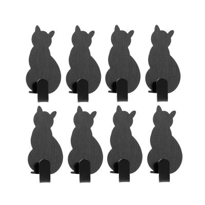 【YF】 8pcs Creative Sticky Hooks Cat Shaped Nail Free Stainless Steel Adhesive Towel Coat Wall Mounted Decoration