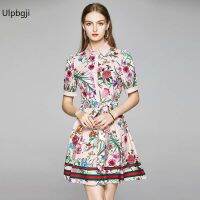 Fashionable All-Match Waist Slimming Positioning Printed Short-Sleeved Dress (with Belt)