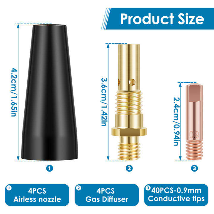dagafga-ชุดตัวหุ้มปลายหัวฉีดไร้แก๊สไม่มีแก๊สในฟลั๊กซ์คอร์48ชิ้น-หัวเชื่อมทนความร้อนได้หัวฉีดทองเหลืองที่ทนทานหัวฉีดไร้แก๊สหัวฉีดไม่ใช้แก๊สตัวหุ้มปลายหัวฉีดสำหรับเชื่อม
