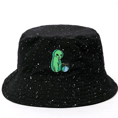 [hot]Double-Side Funny Hat Alien Bucket Hat Bob Cap Mens Fashion Cotton Bucket Hat Sunscreen Embroidery Bucket Hats Hip Hop Hat
