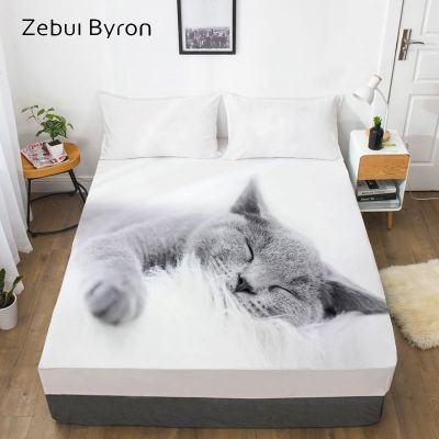 【jw】﹍  cabido folha de cama com elástico tampa do colchão animal estimação gato preguiçoso rainha rei personalizado 180 150 160x200