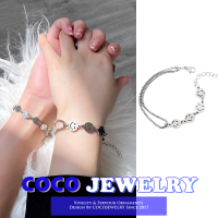 【Co Co】สร้อยข้อมือหน้ายิ้มฮิปฮอปสตรีทเกาหลีสร้อยข้อมือสวมใส่สองชั้นสร้อยข้อมือป่าที่เรียบง่ายมีเสน่ห์