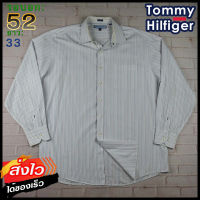 Tommy Hilfiger®แท้ อก 52 เสื้อเชิ้ตผู้ชาย ทอมมี่ ฮิลฟิกเกอร์ สีขาวชมพู เสื้อแขนยาว เนื้อผ้าดี ใส่เที่ยวใส่ทำงาน