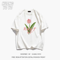 HUANGYOYO เสื้อยืดผู้หญิงแขนสั้นพิมพ์ลายตัวอักษร100% ผ้าฝ้ายคอกลมสวยงาม