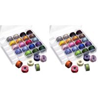 2X Bobbin Case Organizer with 25 Clear Sewing Machine Bobbins and Assorted Colors Sewing Thread for Brother/ Babylock