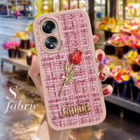 Diorcase สำหรับ OPPO A58 4G สีแดงกุหลาบและคำภาษาอังกฤษ JADIOR ผ้าด้านหลังปลอกผ้าซิลิโคนนุ่มเคสโทรศัพท์