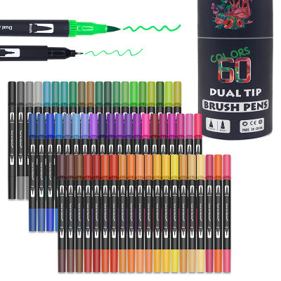 12/24/60/120/132 สี Art Markers ปากกาวาดภาพวาด FineLiner Dual เคล็ดลับปากกาแปรงสำหรับสีน้ำตัวอักษร Art Supplies-Yrrey