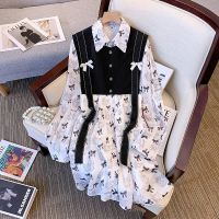 High-end original Brand counter removed from the counter womens clothing foreign trade cut label early autumn design Hong Kong style vest shirt dress two-piece suit