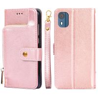 สำหรับ Nokia C02เคสโทรศัพท์หนังกระเป๋าซิป TA-1522 (สีดำ)