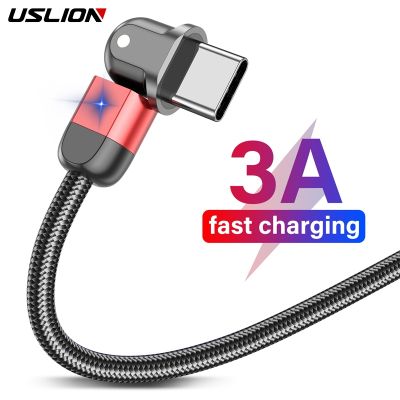 USLION Type C USB Cable USB-C 3A Fast Charge For Samsung S10 S9 Plus Xiaomi Huawei usb c Mobile Phone Data Cable 180 Rotation
