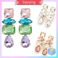 LIAOYING เครื่องประดับอัญมณีอัญมณี ต่างหูพลอยเทียม สีสันสดใส เพชรเต็มเม็ด จี้ห้อยหู ซูเปอร์ประกาย ของขวัญสำหรับเด็ก อันตรายจากหู สำหรับผู้หญิง