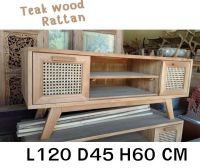 Clear Stock Teak Wood Rattan Cabinet ตู้หวาย ตู้เก็บของหวาย ตู้ลิ้นชักไม้สัก ตู้ลิ้นชักหวาย ตู้งานหวาย 6 ลิ้นชัก งานไม้ดิบ ราคาถูก [ส่งฟรี] ขนาด120x45xสูง60cm