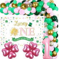 Sursursurprise Lucky One Birthday Decorations Girls, St. Patrick S Day Green 1st Birthday Party With Lucky One Happy Birthday Backdrop, Pink Lucky Four Leaf Number 1 Foil Balloon For Girl 1st Green Theme Birthday