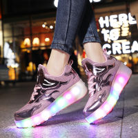 two-wheeled roller shoes kids wheel shoes LED light rechargeable luminous shoes pulley shoes s roller skates