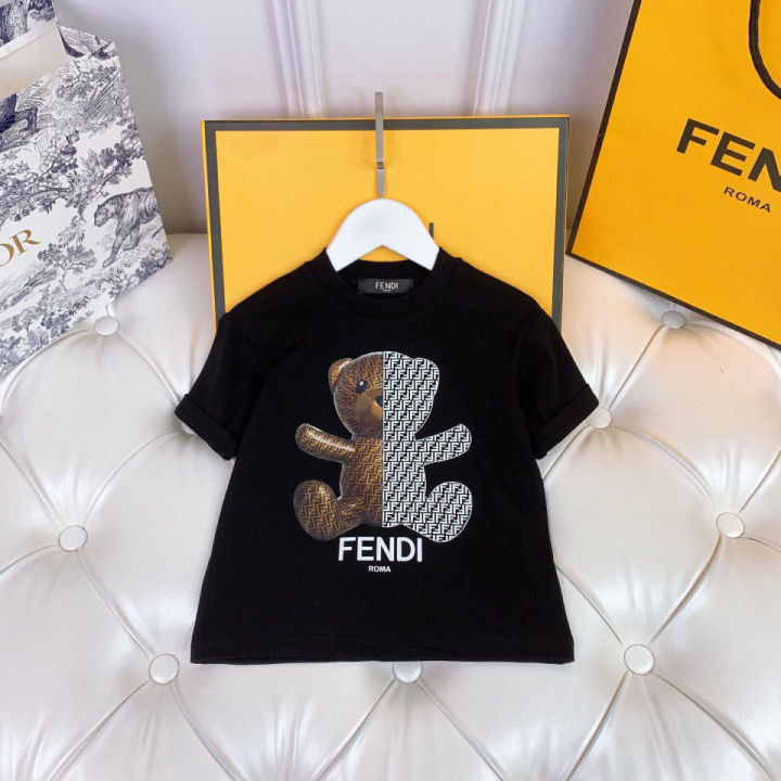 fendi-unisex-kids-summer-outfit-boys-girls-tracksuit-cotton-t-shirt-and-shorts-two-piece-black-white-color