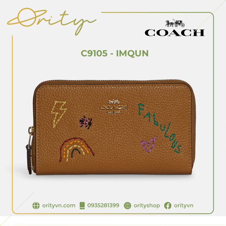 Chính Hãng] [Bill Điện tử US] Túi xách / Bóp / Ví hàng hiệu COACH - Medium  Id Zip Wallet With Diary Embroidery C9105 