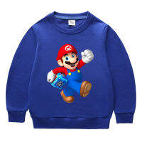 Super Mario Bros เด็กเสื้อแขนยาวสำหรับชายหญิงเสื้อผ้าเด็ก Hooded เสื้อกันหนาวฤดูใบไม้ผลิและฤดูใบไม้ร่วง2-9ปีกีฬา100% ผ้าฝ้ายรอบคอ