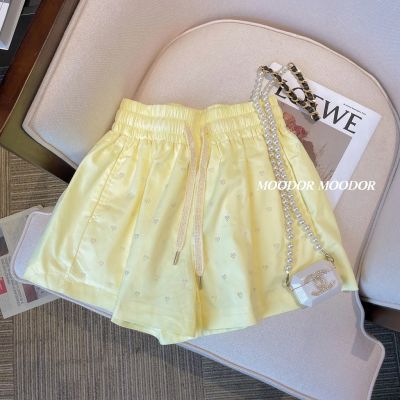 [Dopamine Wear] Heavy-duty Hot Drilling Love High Waist A- shaped Wide Leg Pants High Waist Candy-colored Age-reducing Shorts Womens Summer New Five-point Pants
