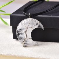 1PC Natural Crystal Fashion Pendant Tree Of Life Moon Shape Stone For Men Women Jewelry Mineral Jewelry Energy Stone DIY Gift