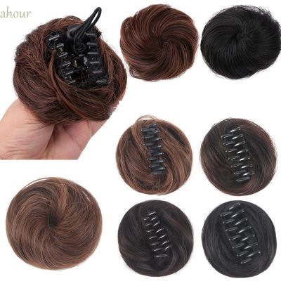 AHOUR Natural Black Brown Wig Curly Hair Extensions Hairpiece Synthetic Hair Messy Chignon Donut Roller Bun Clip-on Hair Bun Short Women Lady Claw Hair Bun/Multicolor
